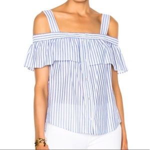 NWT Veronica Beard Lacey Striped Cold-shoulder Top Size 6